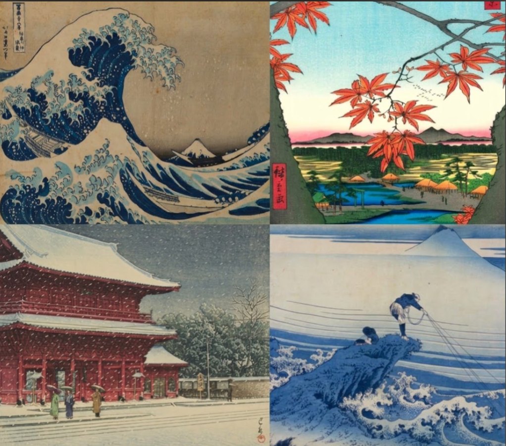 葛飾北斎・歌川広重・川瀬巴水の版画4点